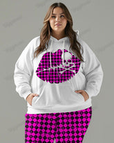 Women's Street Fashion Vintage Colorblock Plaid Skull Print Plus Size Hoodie Suit